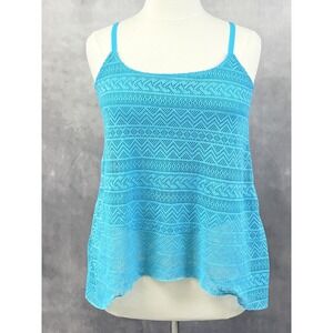Crochet Lace Tankini Swim Top Women XL Blue Flowy Boho Beachy Summer Indie Pool